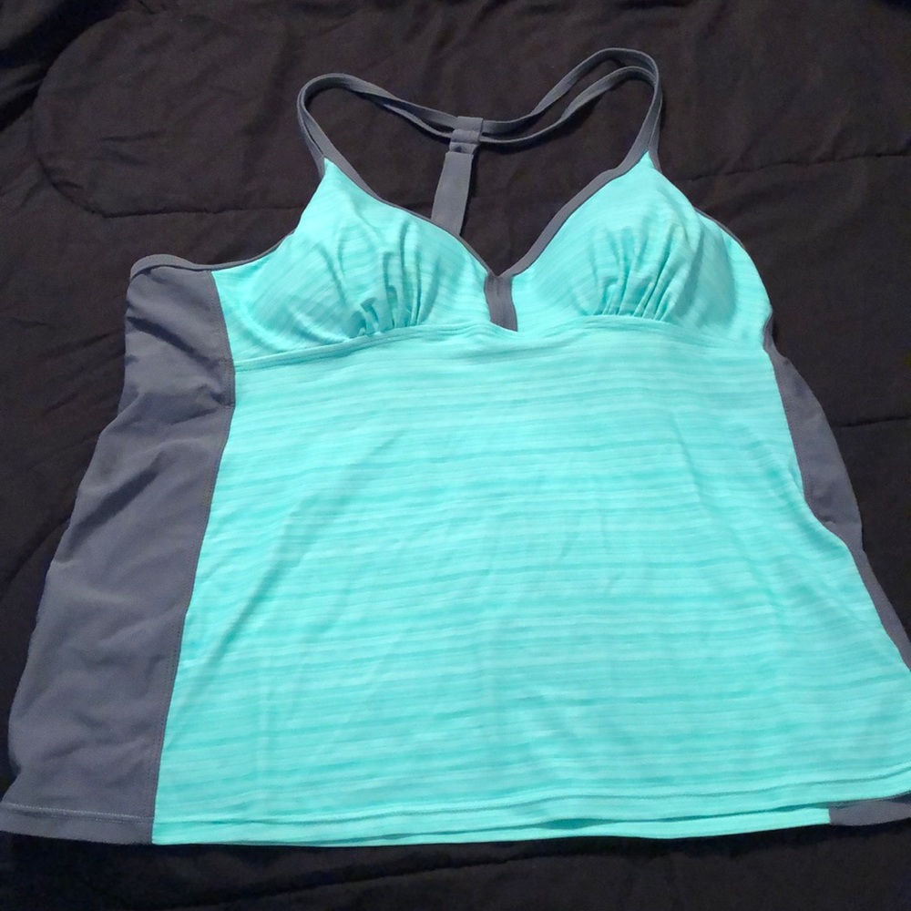 Free Country Tankini top -XL - seafoam blue & grey.